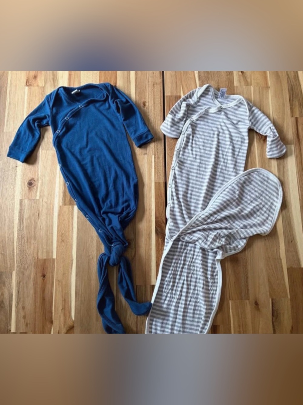 Copper Pearl Kids Knot Gown Pajamas - Blue and Gray Stripe